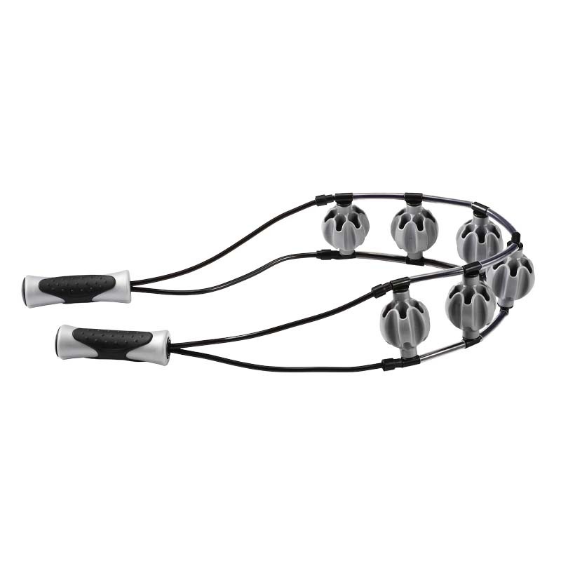 Multi-massager strap with six rollers and ergonomic handles for fascia release and recovery